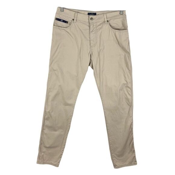 nwot HACKETT LONDON Bespoke Pant 34R “Trinity” Oatmeal Stretch Cotton Logo Patch - Picture 1 of 14